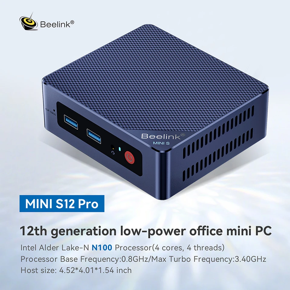 Beelink Mini S12 Pro Mini PC 12. Gen Intel Alder Lake-N100 16 GB DDR4 500 GB SSD WIFI6 BT5.2 1000M Desktop Mini Computer NVME