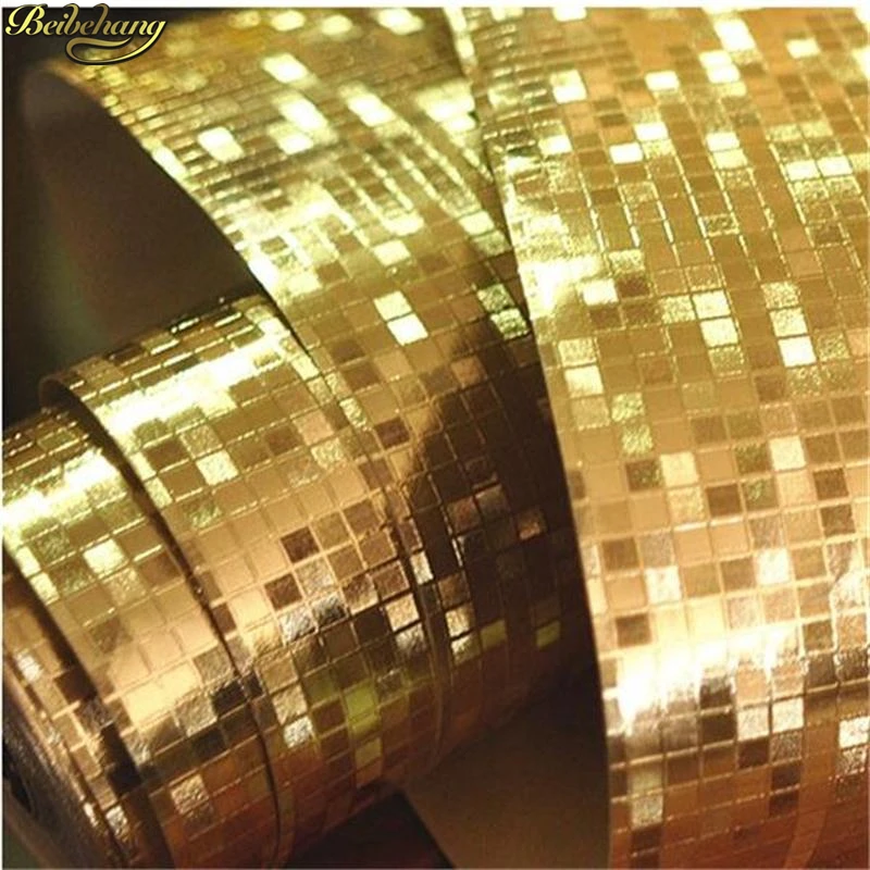 Beibehang Papel de Parrede Mirror Effect Mini Mosaic Sparkle Light odráža zlatú fóliu tapetu strieborné nástenné papiere Domáce dekorácie