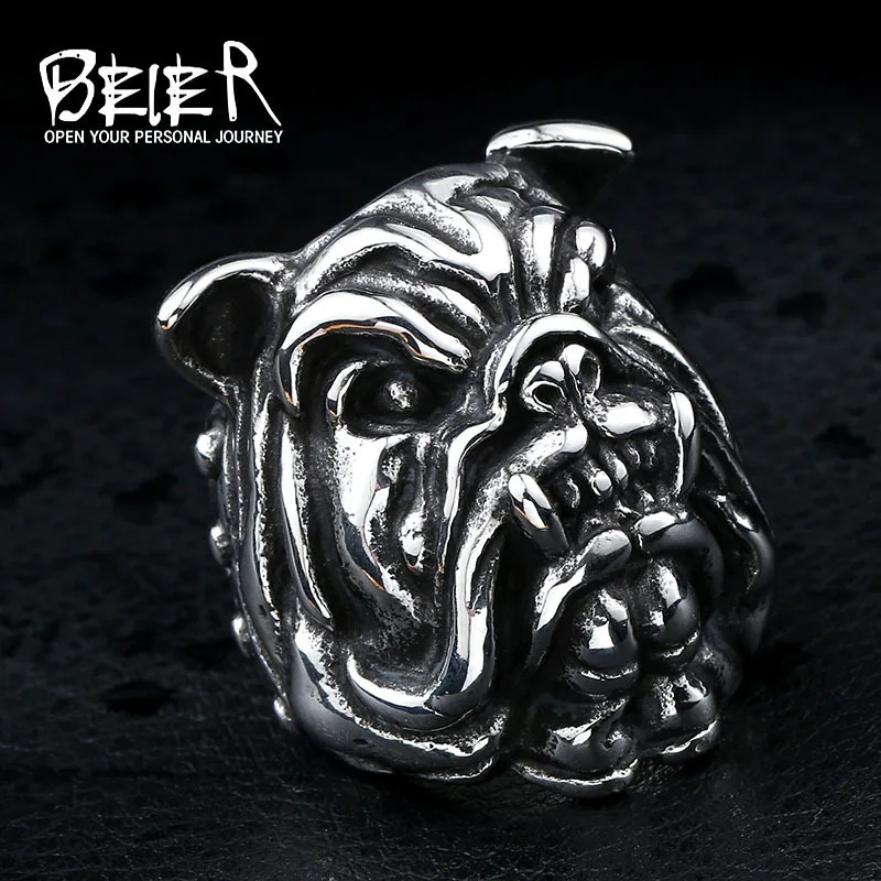 Beier New Store 316L z nehrdzavejúcej ocele prsteň špičkovej kvality pit buldog psie prstene Men Osobnosť Zvieracie šperky LLBR8-366R