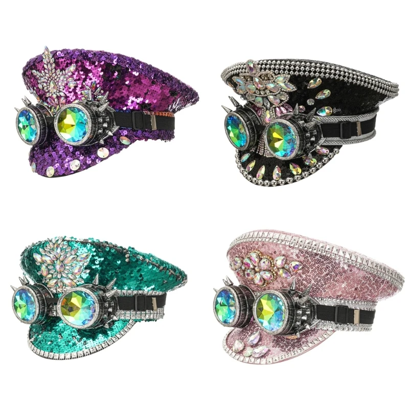 Bejeweled Captain Hat trblietavé kryštály klobúk pre kokteilové večierky Disco Dom