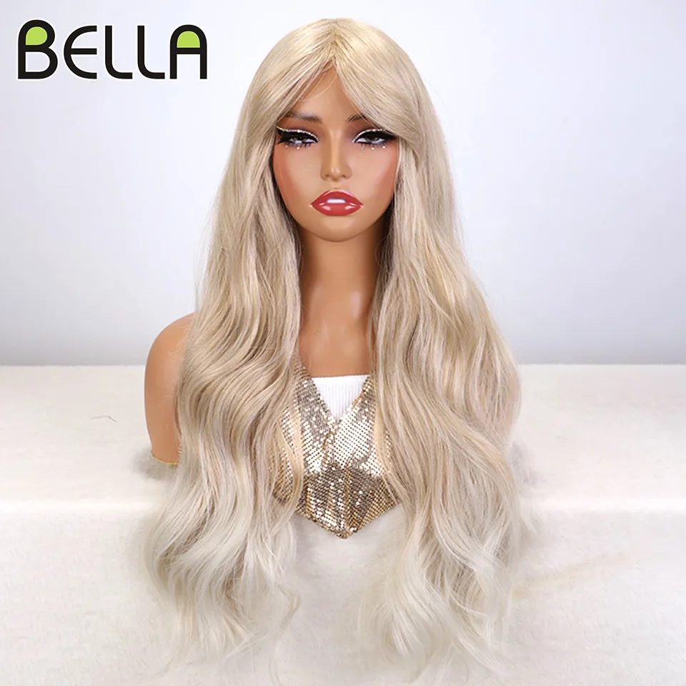Bella Water Wave Syntetické parochne 26 palcov Ombre Blonde Body Wave Wave Wig Wig odolná voči tepelne parochňou s treskami Cosplay parochne pre čierne ženy