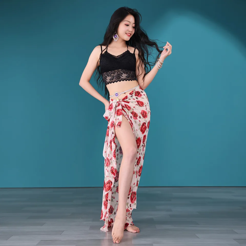 Belly Dance Letný tréning oblečenie Dlhé šifónové kvetinové sukne Orientálne tanečné predstavenie tried