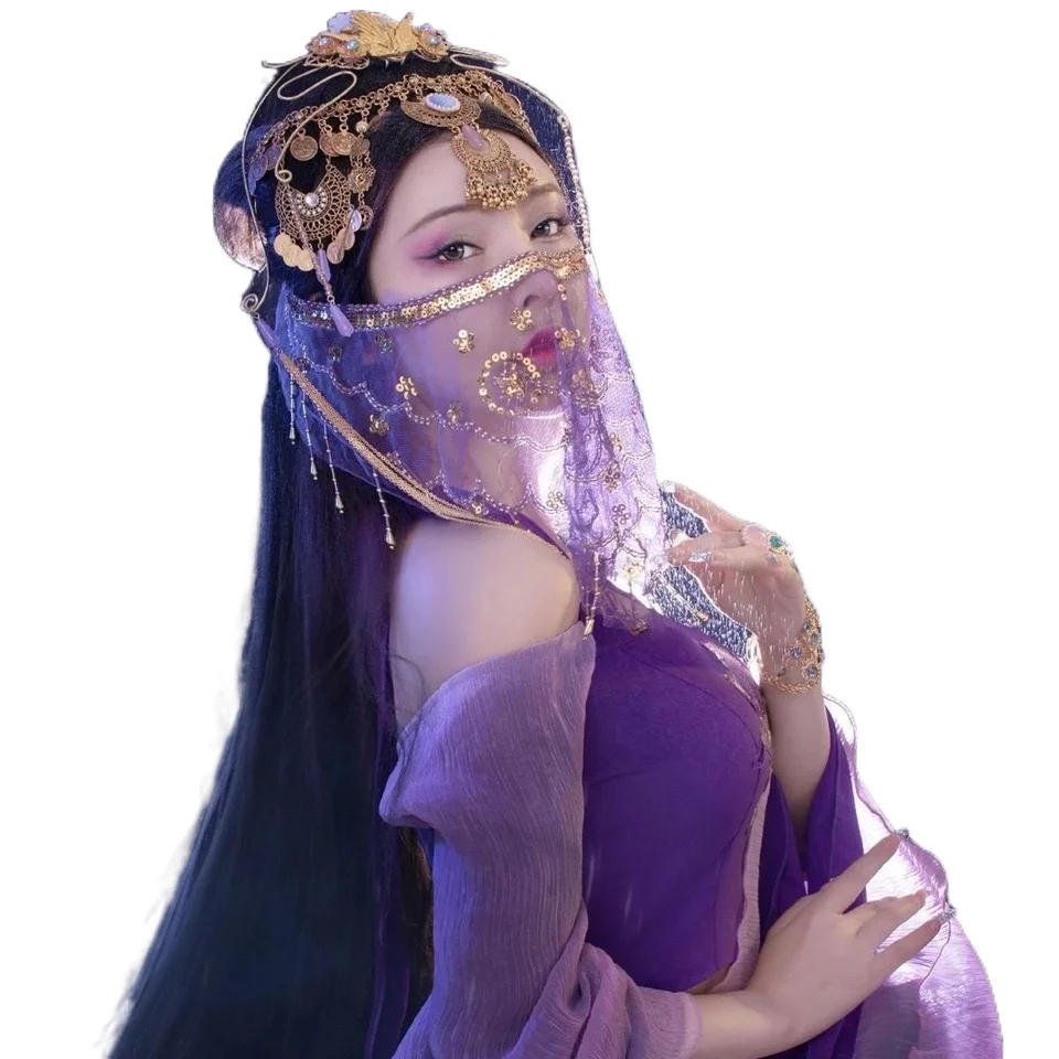 Belly Dance Veil Indian Dance Accessories Xinjiang Dance Watch Performance Girl Face Mask Ress