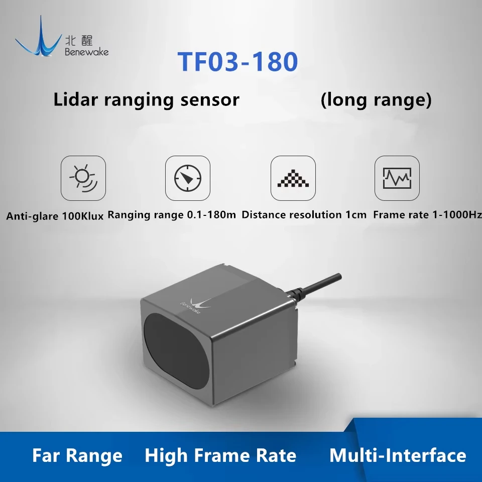 Benewake IP67 180M Vzdialenosť LIDAR TF03 VOZIDLA PROGRÁLNA VOZIDLA PRIEMYSELNÁ SECTRÁLNA LIDAR UART/CAN/IO, RS485/RS232