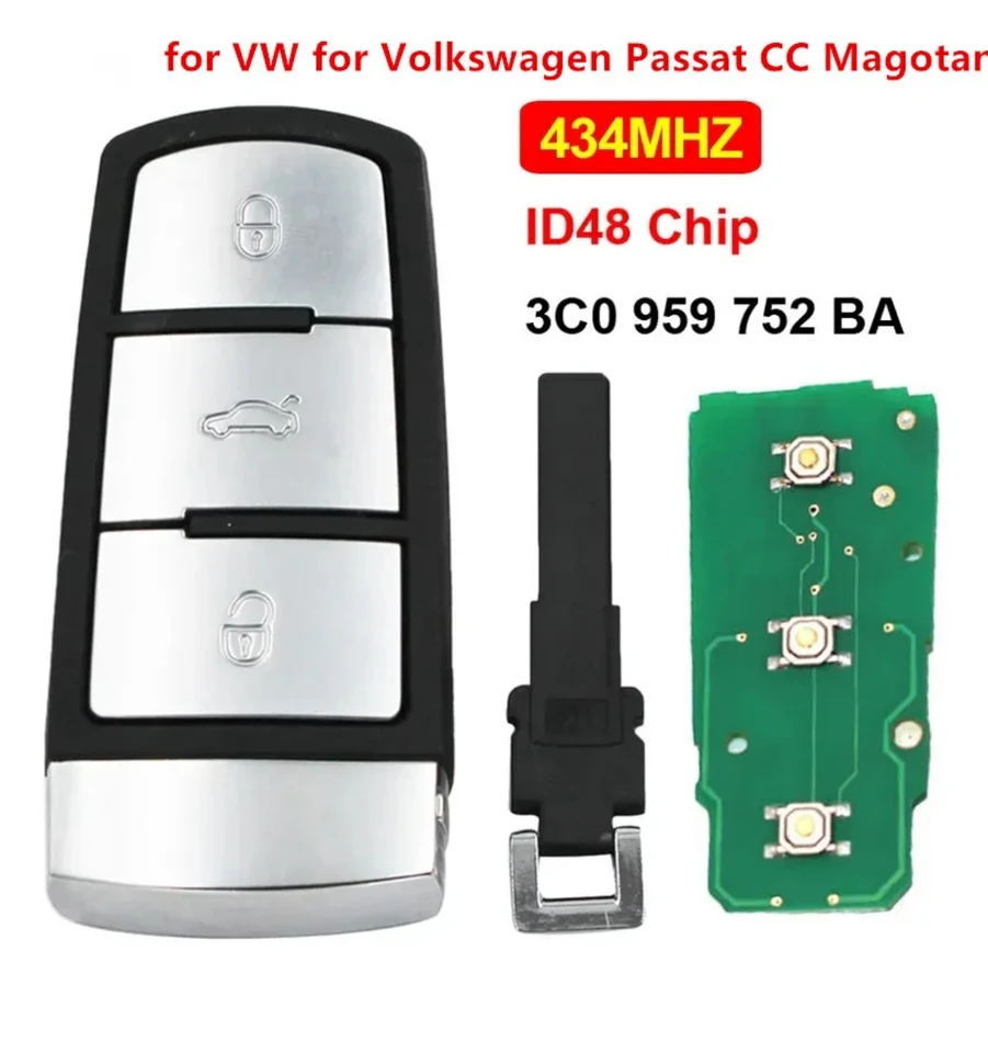 Benma- For VW 3BT Keyless Smart Remote Key FOB 433MHz ID48 čip pre VW 3C0959752BA PASSAT B6 3C B7 MAGOTAN CC Kľúč