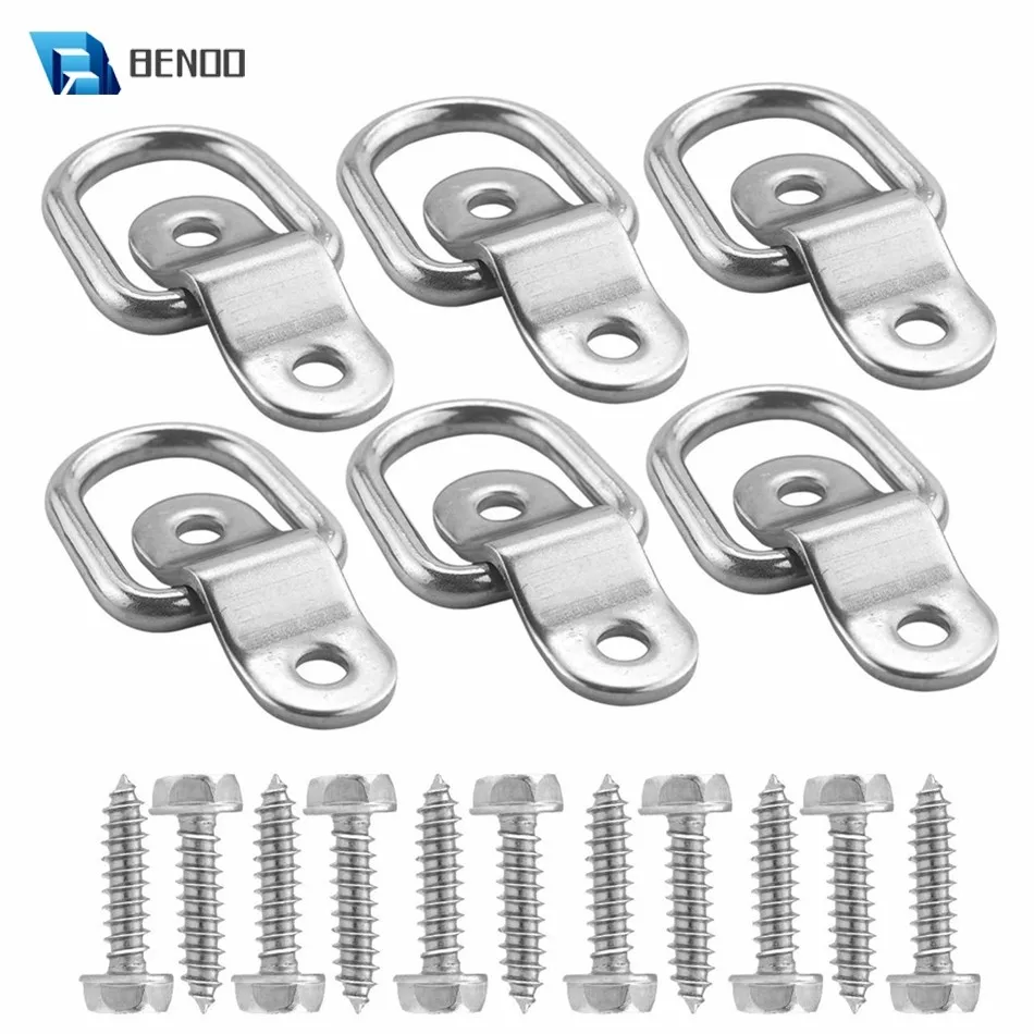 Benoo 6 Packs Oceľ D Ring Downs Downs 1/4 ”High Duty Tary Down Down Cotting Rings s montážnou konzolou pre nákladné vozidlá pre nákladné vozidlá