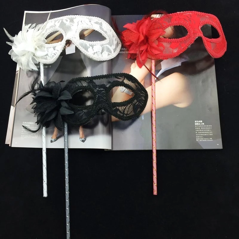 Benátky princezná maškaráda maska ​​ručný bok kvetí priesvitné perie Lily Mask Lace Mask Party Performance Performance Carnival Cosplay
