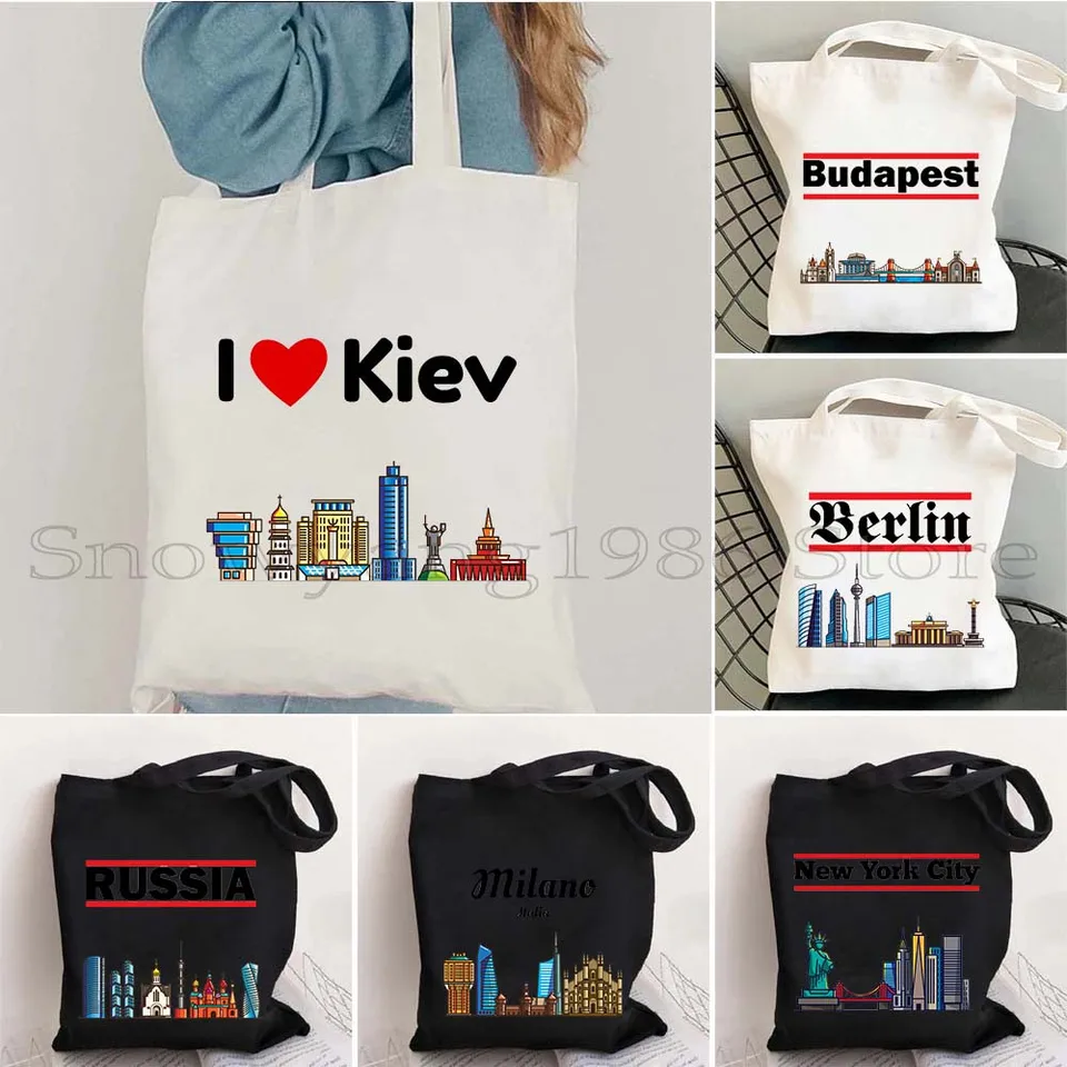Berlínske Nemecko Budapeest Sydney Australia Kyjev Milano Milano Rusko Moskva San Francisco Kyjev New York Canvas Tote Bag CANAGE