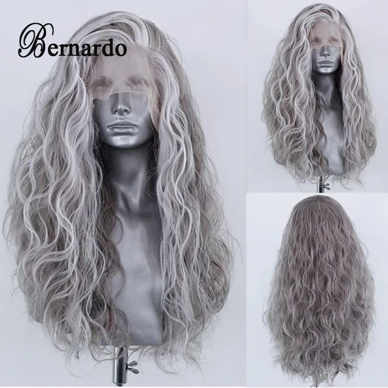 Bernardo syntetické čipky prednú parochňu Dlhá vodná vlna Šedá parochňa blondínka zvýraznená vopred vopred frontálne parochne pre čierne ženy