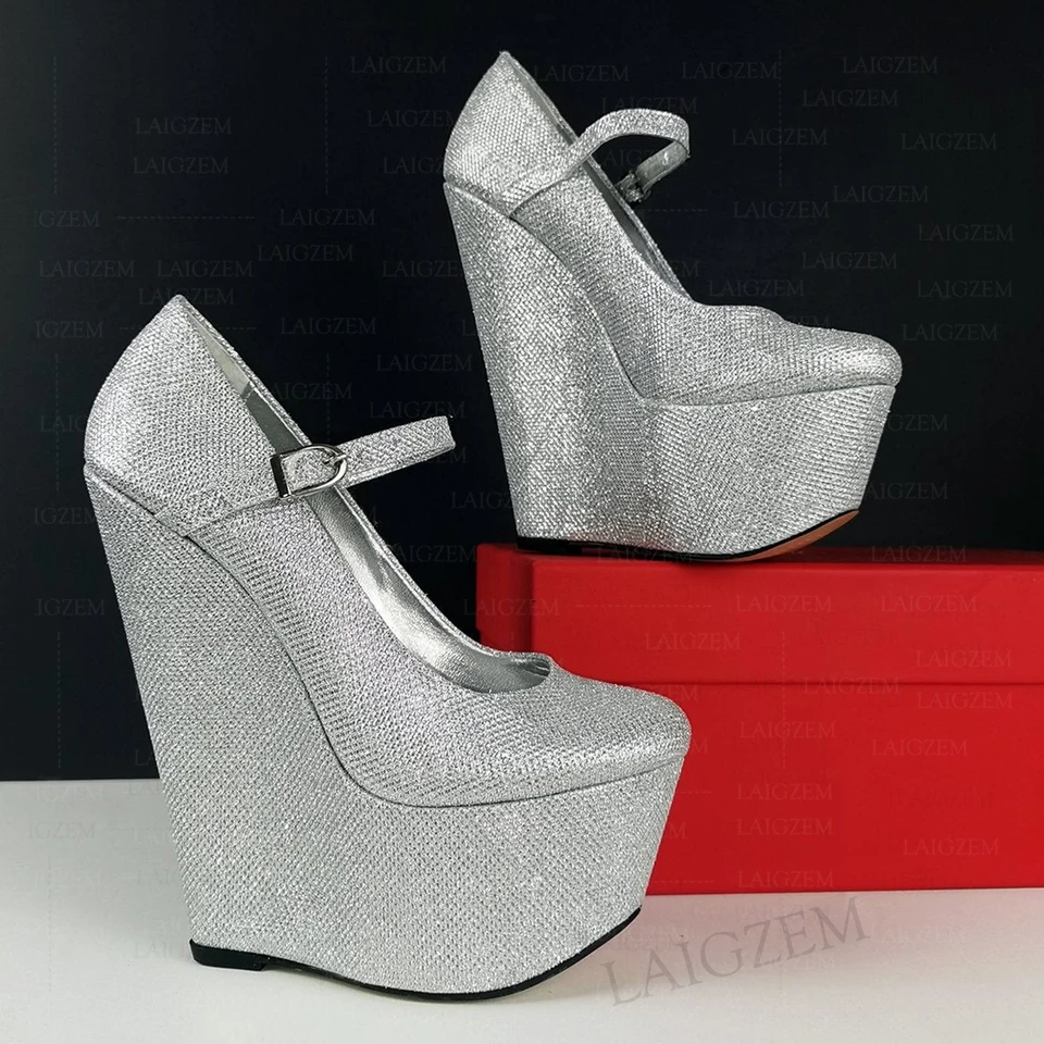 Berzimer Dámske čerpadlá Platforma Kliny 20 cm vysoké podpätky 10 cm platforma Bling Sandále ručné topánky Žena veľká veľkosť 38 41 43 45 47
