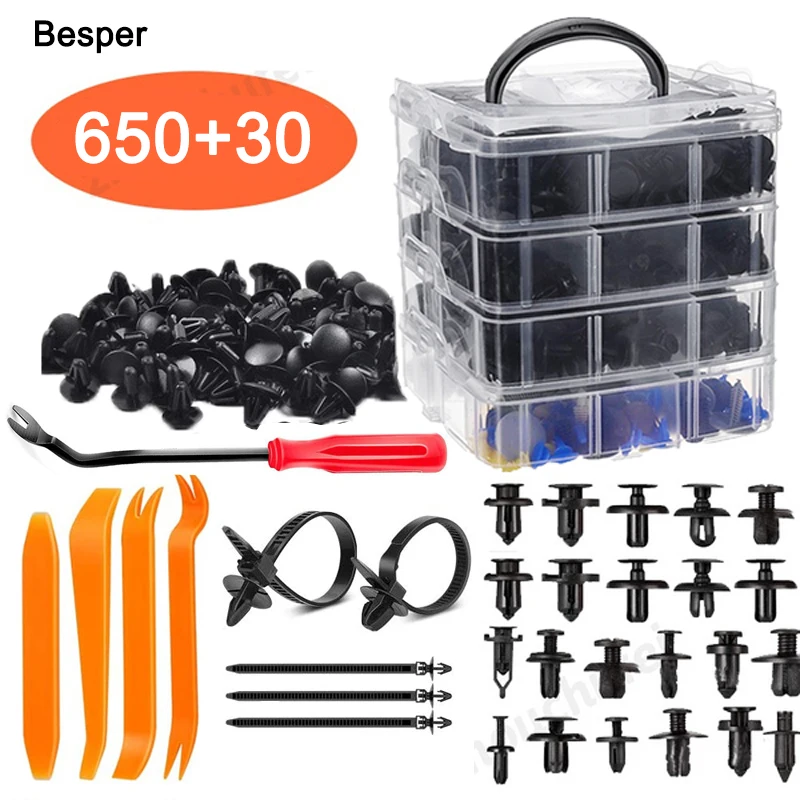 Besper 650 ks klipový klip SPLOP Automatické telesné plesníky PIN PIN NIVET BUMPER TREST DORUČNÝ PANEL PARLE DOPRAVNÝ KIT Kit