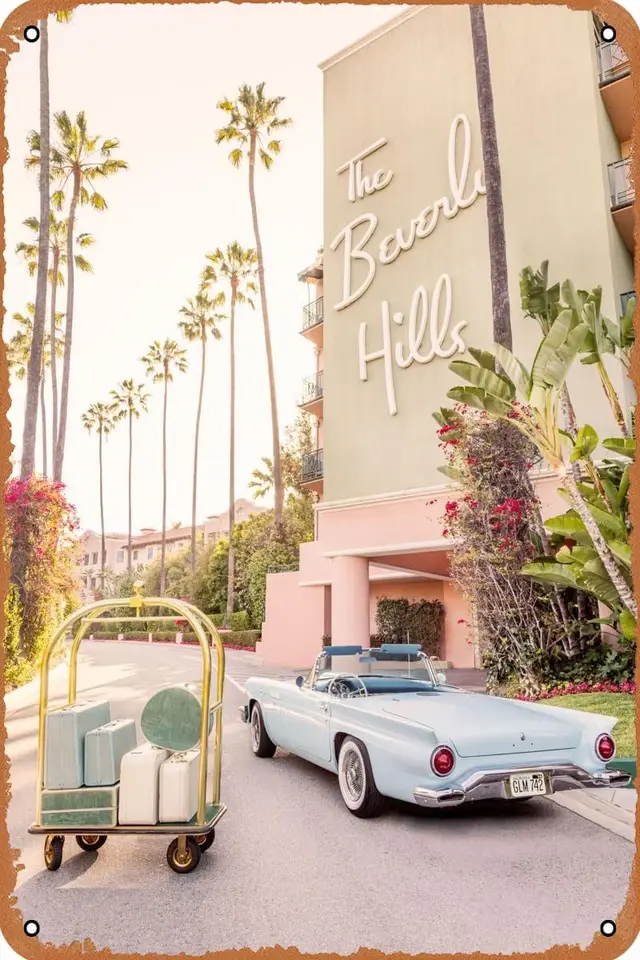 Beverly Hills Hotel Plagát cínový znak retro vinobranie kovový znak pre domáci bar klub Pub Cafe Wall Art Dort