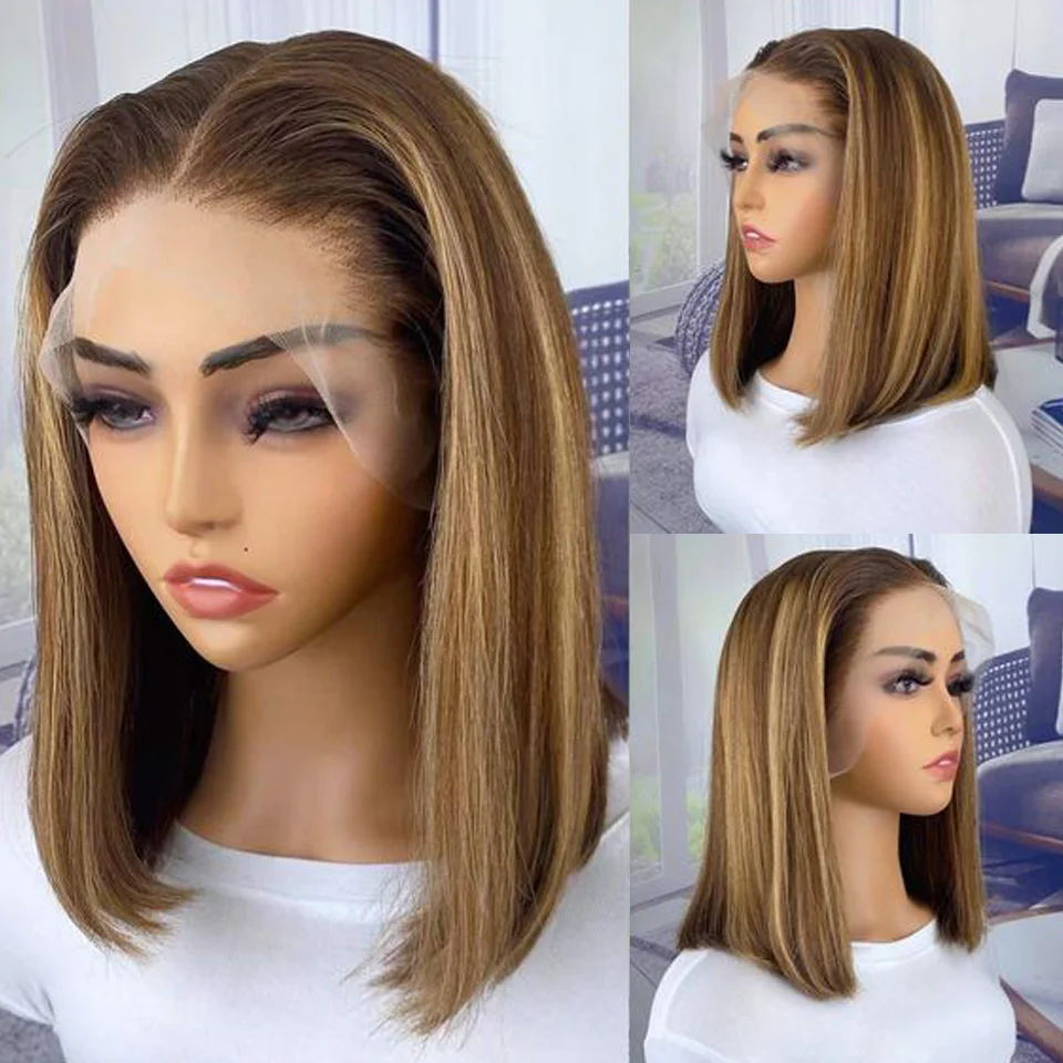 Bez gluefardy Wigs Wear & Go Straight zvýraznenie čipky predné ľudské vlasy 13x4 čipky čelné parochne brazílske remy medové hnedé farby