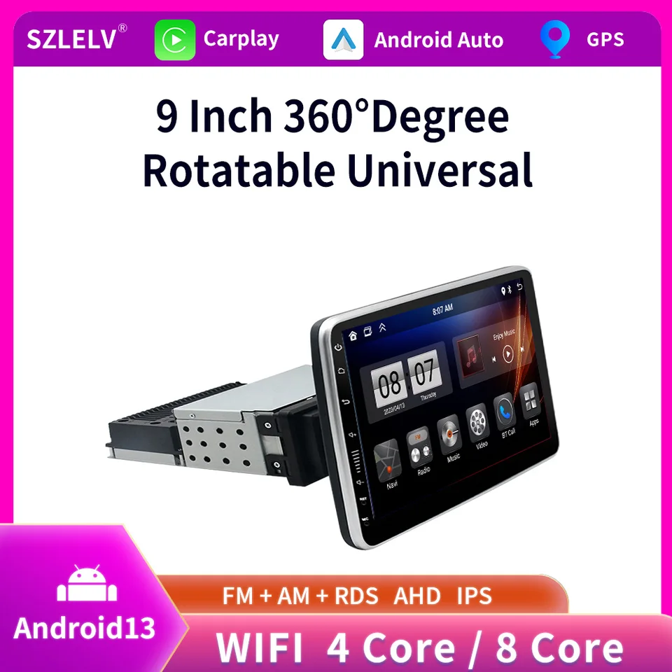Bezdrôtová CarPlay 9/10 palca 360 ° Stupeň Rotatovateľná univerzálna dotyková obrazovka Multimediálny prehrávač Audio Stereo Android 13 Auto Radio WiFi