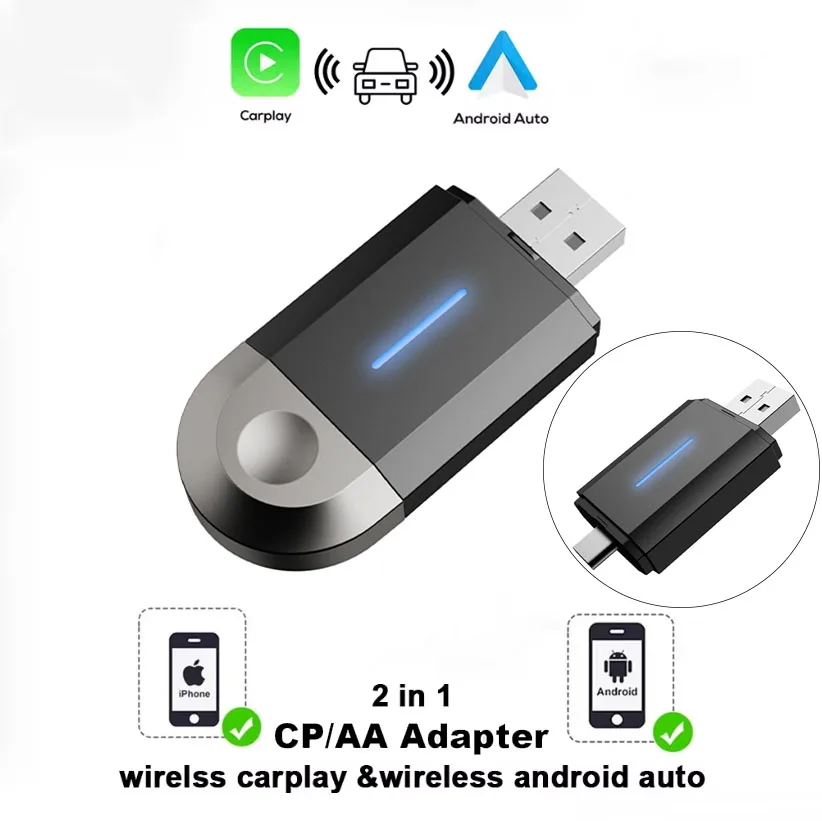 Bezdrôtová CarPlay Android Auto Apple CarPlay Adapter Mini AI Box Plug and Play WiFi 2 in 1 USB Typ C Pripojenie KONIKU CAR