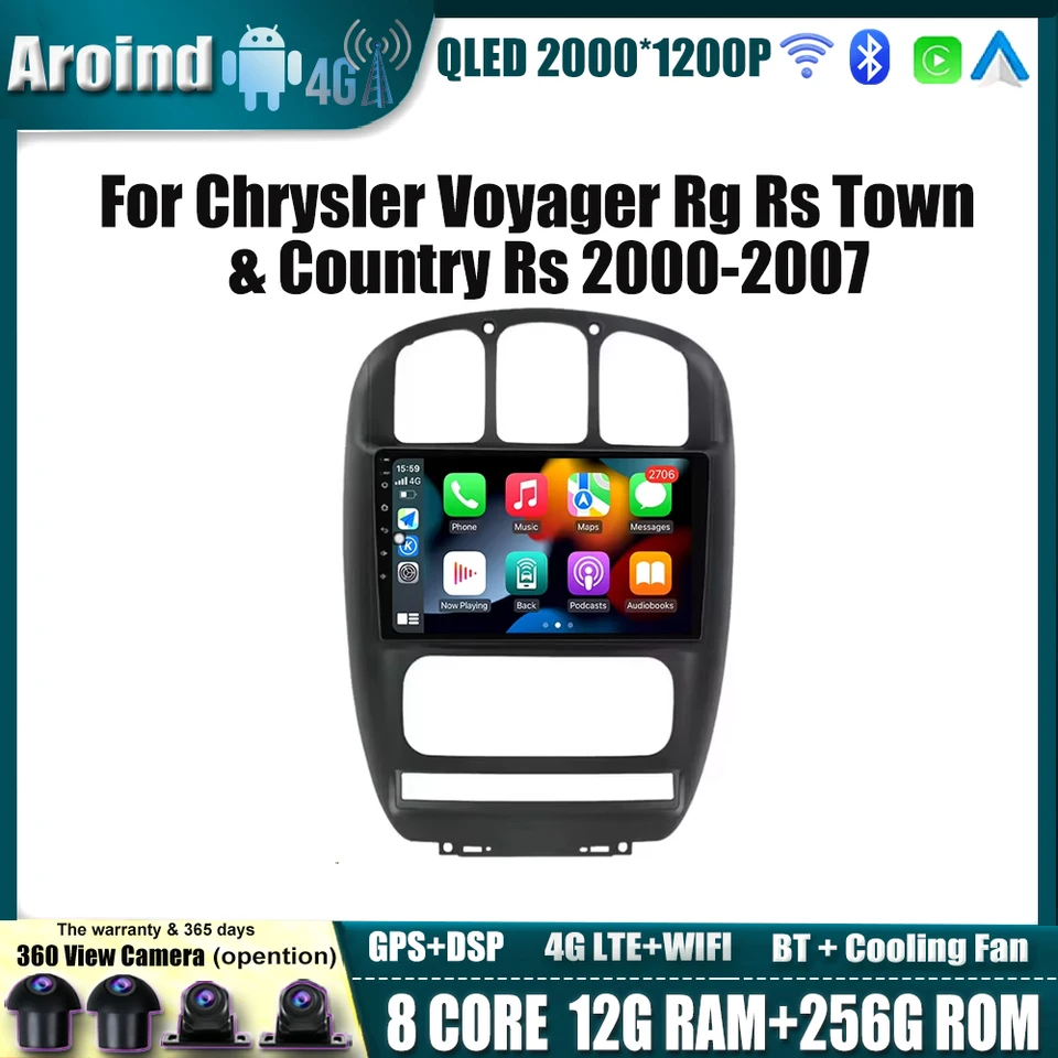 Bezdrôtová CarPlay Android Auto Screen pre Chrysler Voyager RG RS Town & Country Rs 2000-2007 Multimediálne hráči stereofónne nástroje 4G 4G