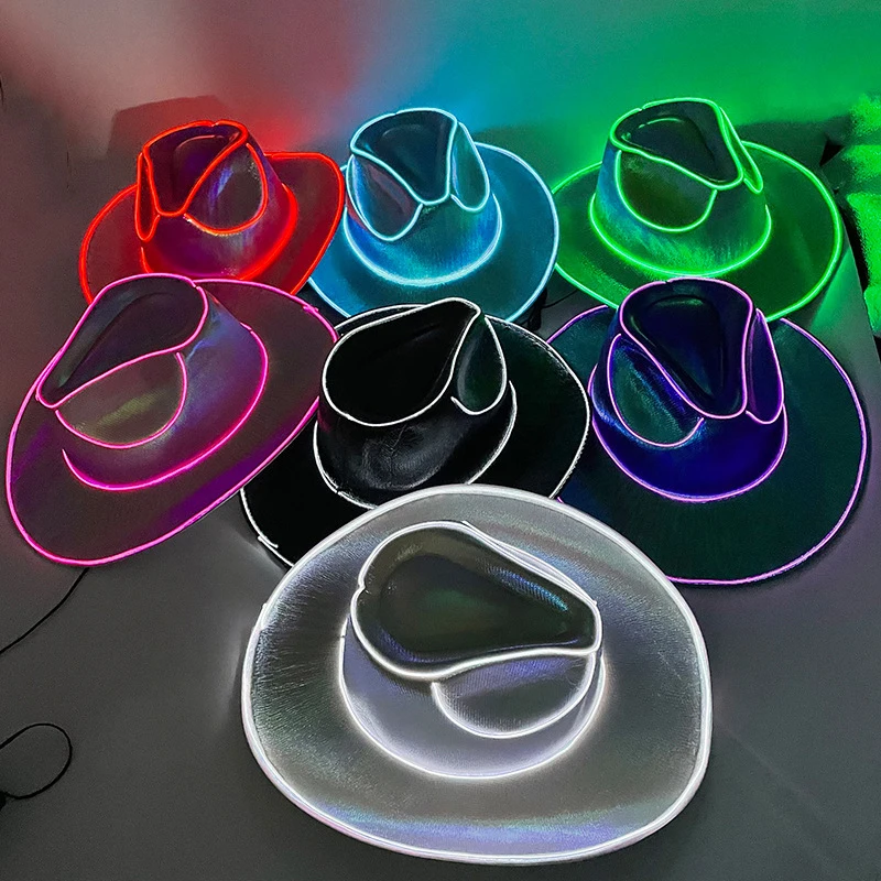 Bezdrôtová disco svetelná LED nevesta Cowgirl Hat GLEAGING Light Bar Cap Bachelorette Party Dodávky blikajúce neónové západné kovbojské klobúky