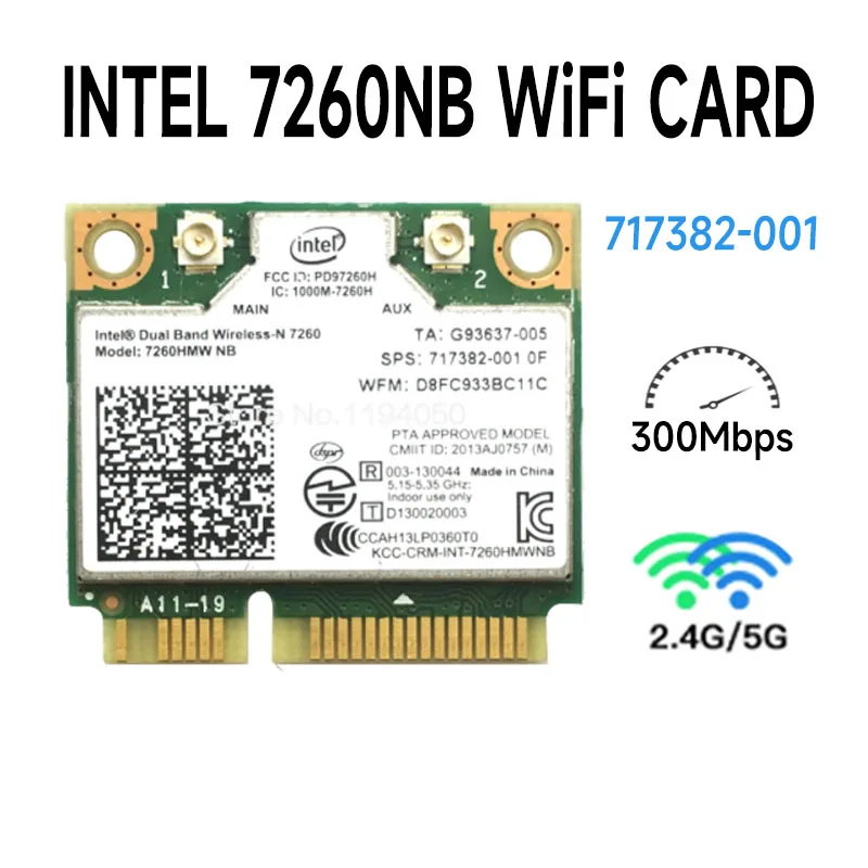 Bezdrôtová karta WiFi Dual Band Intel 7260 NB 7260HMW 7260NB Mini PCI-E 300 MBPS 802.11n 2,4g / 5 GHz pre notebooky 7260nb