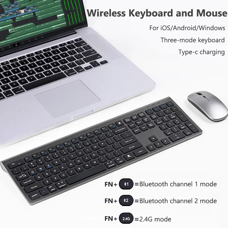 Bezdrôtová klávesnica a myš Combo počítačová klávesnica sada myši 2.4G Bluetooth Keyboard pre mobilný telefón tabletu pre prenosný počítač stolného stola
