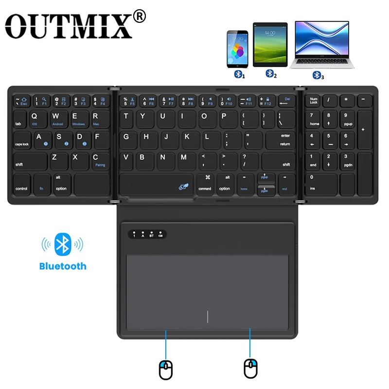 Bezdrôtová klávesnica Bluetooth s touchPad ultra tenkou vreckovou skladacou klávesnicou pre Windows/Android/iOS/OS/HMS Tablets PC
