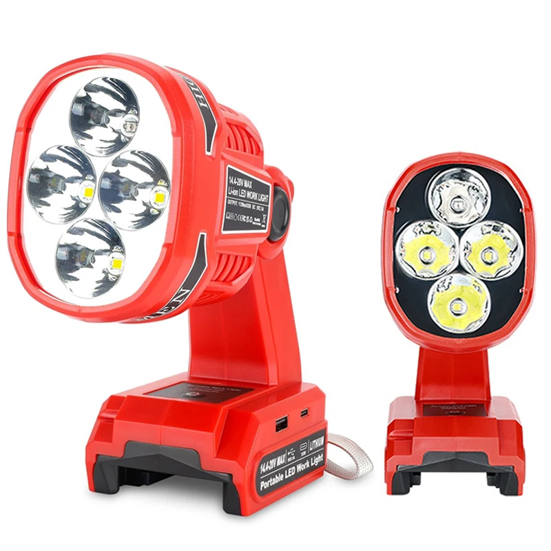 Bezdrôtová LED baterka pre Milwaukee 18V Littium Battery LED Work Light Núdzové reflektorové kempingové osvetlenie s USB/Type-C