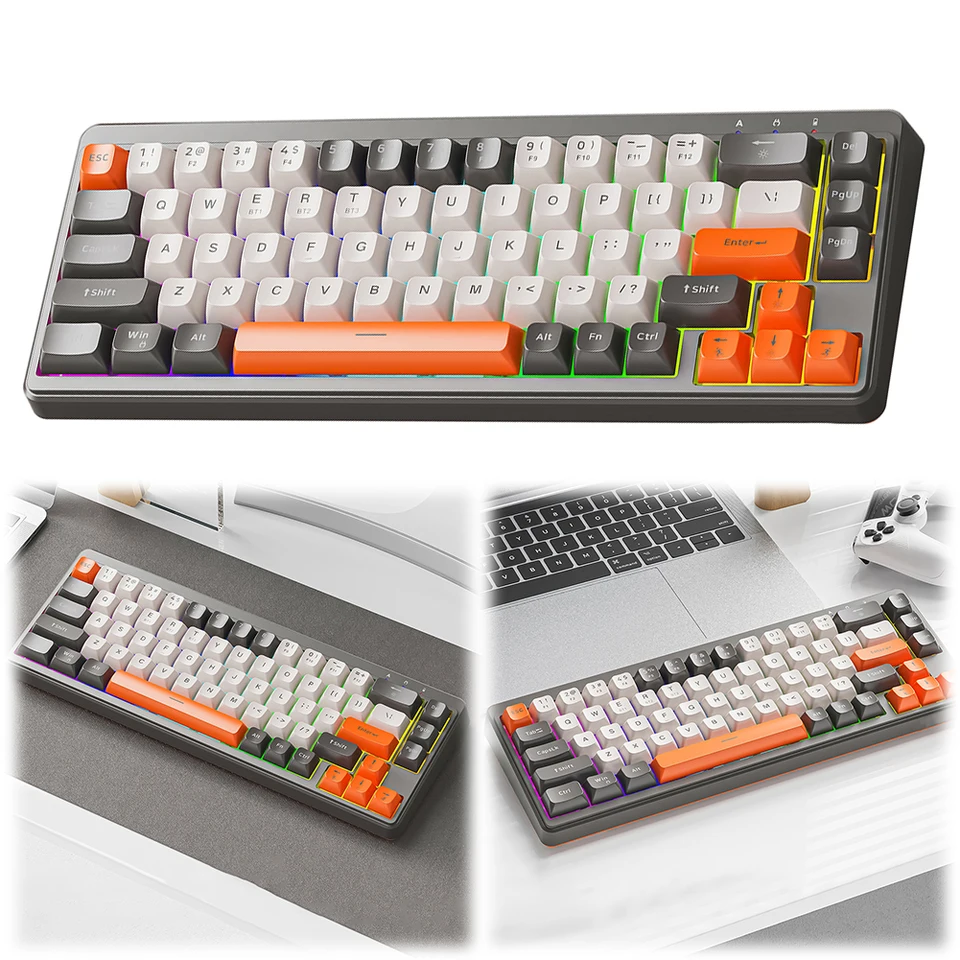 Bezdrôtová mechanická klávesnica 68 Klávesy Mini Office Klávesnica RGB podsudok bezdrôtovej hernej klávesnice pre prenosný počítač PC