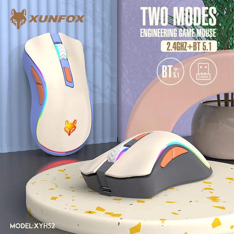 Bezdrôtová myš Bluetooth 2.4g 6 klávesov Ergonomics Design RGB Gaming Mouse Colorful podsvietenia XYH52 3 DPI 500 mAh typu C Multimédiá