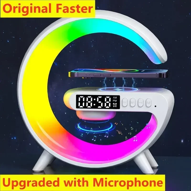 Bezdrôtová nabíjačka stojan Bluetooth Reproduktor RGB Night Light Lamp Serfón Telefón Rýchle nabíjacie stanica pre iPhone Samsung Xiaomi