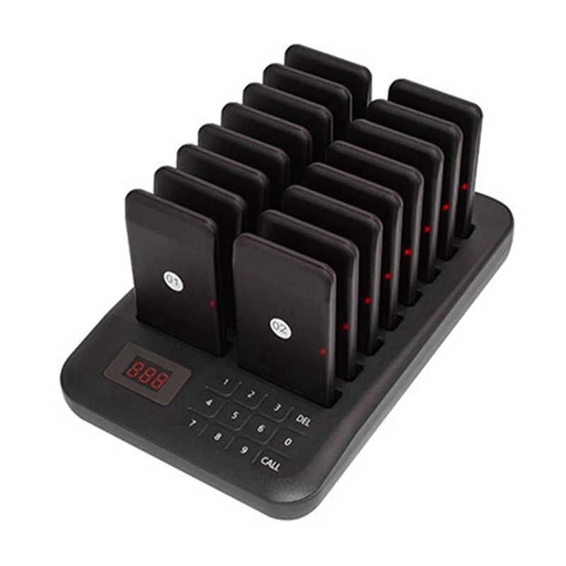 Bezdrôtová reštaurácia Pagery Calling System 16 Coasters Buzzer Vibrator Bell prijímače pre potravinové nákladné vozidlo Káva EÚ zástrčka