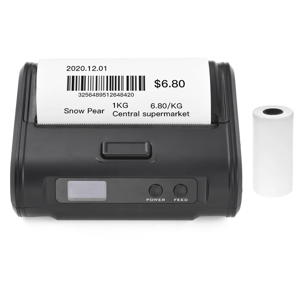 Bezdrôtová tepelná tlačiareň 4-palcová 110 mm prenosná mobilná tlačiareň 203DPI Clear Print BT+USB Connect pre obchod s potravinami