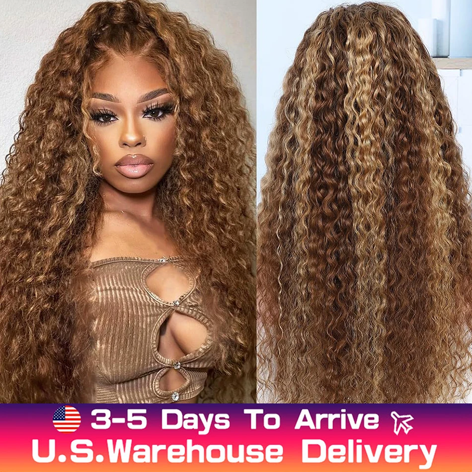 Bezdrôtová voľná hlboká vlna Parochňa ľudské vlasy pripravené na nosenie 13x6 čipky Curly Zvýšenie Ombre 4/27 vopred prevýšenie vlasov