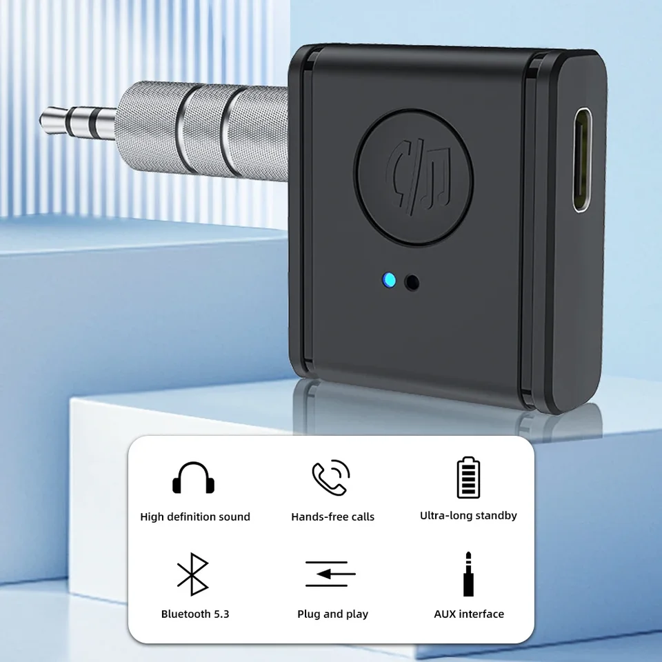 Bezdrôtové Bluetooth 5.3 Prijímanie hovoru Počúvanie navigácie 3,5 mm adaptér auta Adax Type-C nabíjanie Car Bluetooth Adapter