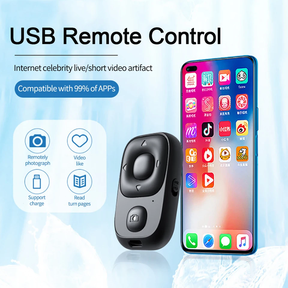 Bezdrôtové Bluetooth kompatibilné s diaľkovým ovládačom ovládača pre diaľkové ovládanie pre TIK TOK Self-Timmer Camera Stick Shutter Telefón Selfie Elektronická kniha