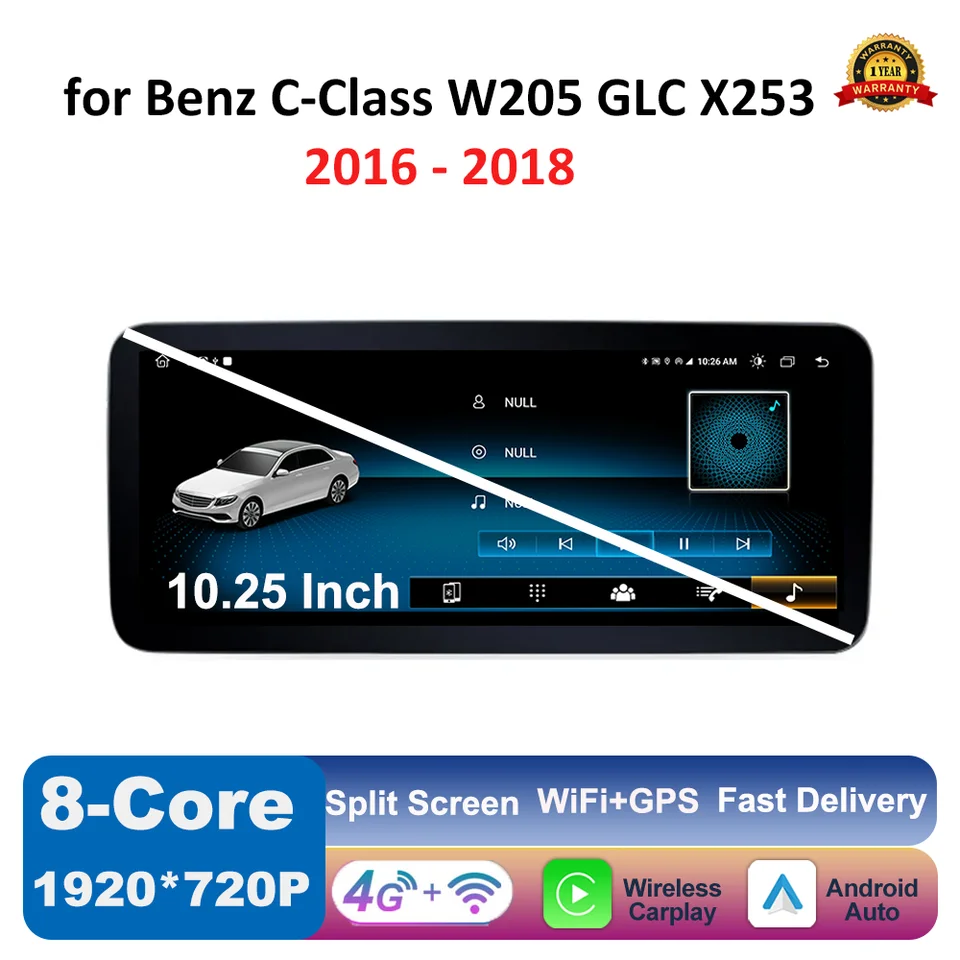 Bezdrôtové CarPlay Android 14 pre Mercedes Benz C Class W205 GLC X253 2016-2018 Rádio Radio Multimedia navigačné GPS 4G BT