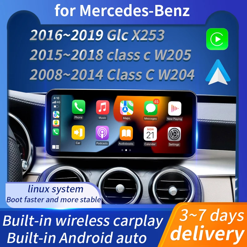 Bezdrôtové CarPlay Android Auto pre Mercedes-Benz C Class W205 W204 GLC X253 2008-2019 s multimediálnymi Bluetooth s dotykovou obrazovkou
