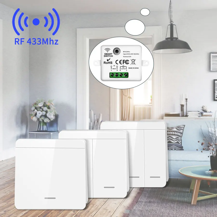 Bezdrôtové inteligentné prepínač Svetlo RF 433 MHz 1/2/3Gang 86 Spínač stenových panelov s diaľkovým ovládaním Lnterruptor pre LAMP LED 10A 110V 220V