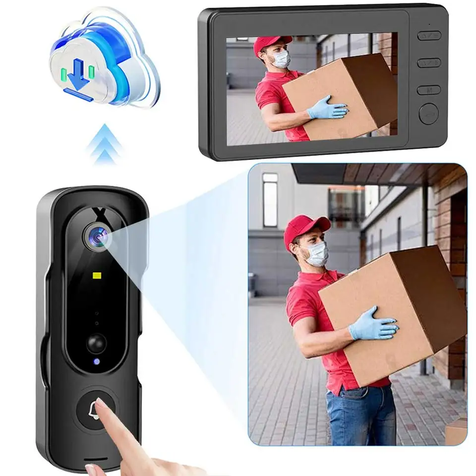 Bezdrôtové videozáznam Night Vision Vision Video Intercom System Wireless Video Dverne -Bell Fotoaparát s monitorom 120 stupňov prezerania uhla