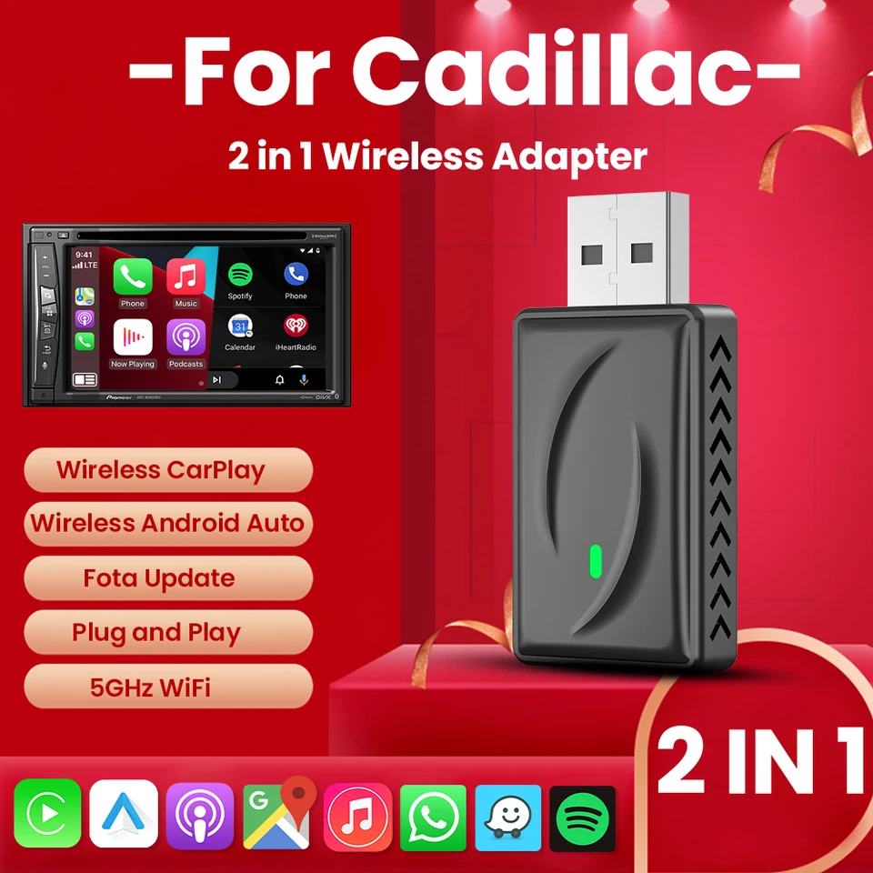 Bezdrôtový Android Auto CarPlay Adapter Bluetooth WiFi 5G Plug and Play pre Cadillac ELR ATS CTS - V CT6 XTS XT5 CT4 XT6 CT4 -V
