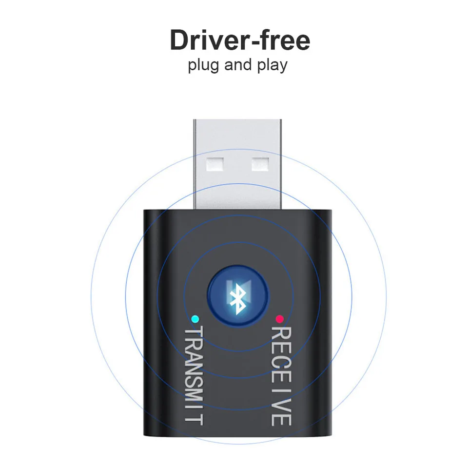 Bezdrôtový Bluetooth kompatibilný 5.0 2-v-1 USB Audio Persitter Double 3,5 mm Jack Audio Dongle Adapter pre televízor notebooku