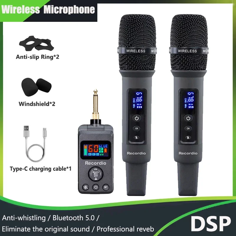 Bezdrôtový bluetooth mikrofón UHF vreckový dynamický MIC DSP Anti-Whistling Reverb Micfone