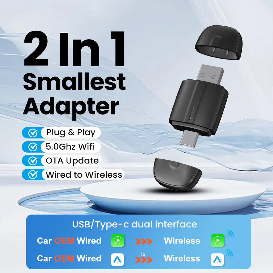 Bezdrôtový CarPlay Adapter Android Auto Adapter 2 v 1 Plug and Hra pre Volvo VW Toyota SoDa Sedadlo Nissan Mazda Lexus Kia Jeep