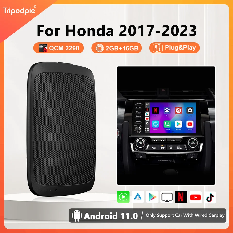 Bezdrôtový CarPlay Android Auto Adapter Box Android 11 pre YouTube Netflix pre Honda Accord Civic CR -V Pilot Fit HR -V Insight
