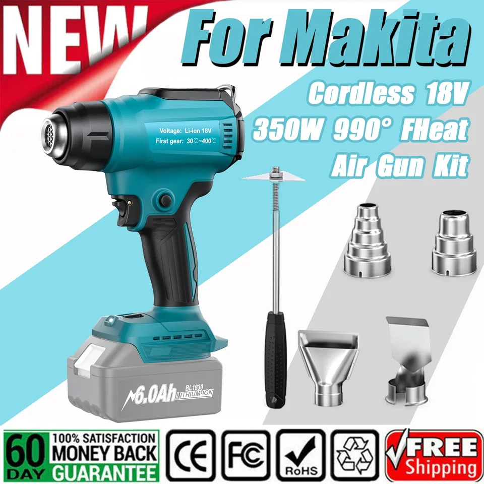 Bezdrôtový horúci vzduch pre Makita 18V 20V BL1830 Batéria 350W s hodnotením 990 ° F s horúcim vzduchovým pištoľou MRINk zabalenie Pohodlný napájací náradie