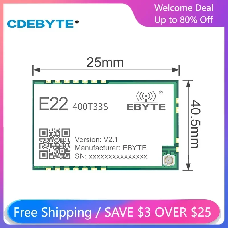 Bezdrôtový modul CDEBYTE 433MHz LORA RF SMD E22-400T33S 33 dbm Dlhá vzdialenosť 16 km Anténa rozhrania Ipex/pečiatka Hole