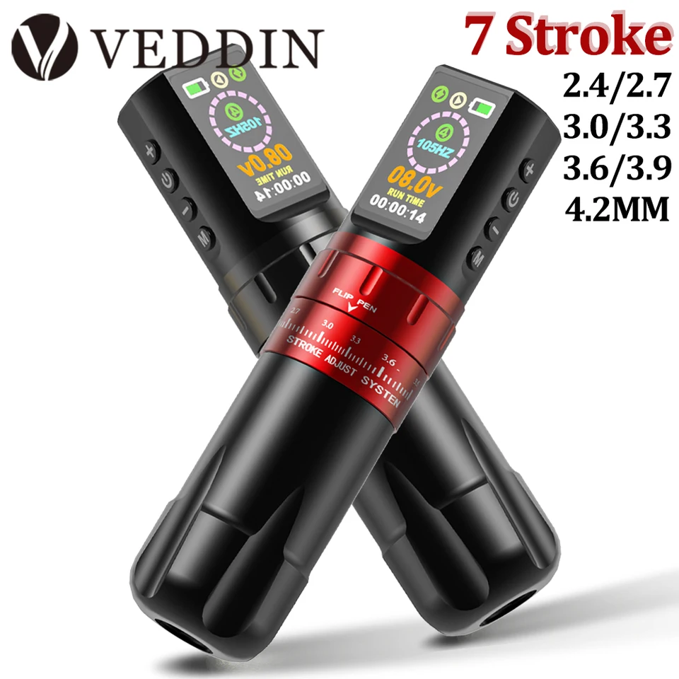 Bezdrôtový tetovací stroj Rotačná batéria Tattoo Pen 7 zdvih 2,4-4,2 mm s Digitálnym displejom LED Digital Display Display Dodávky