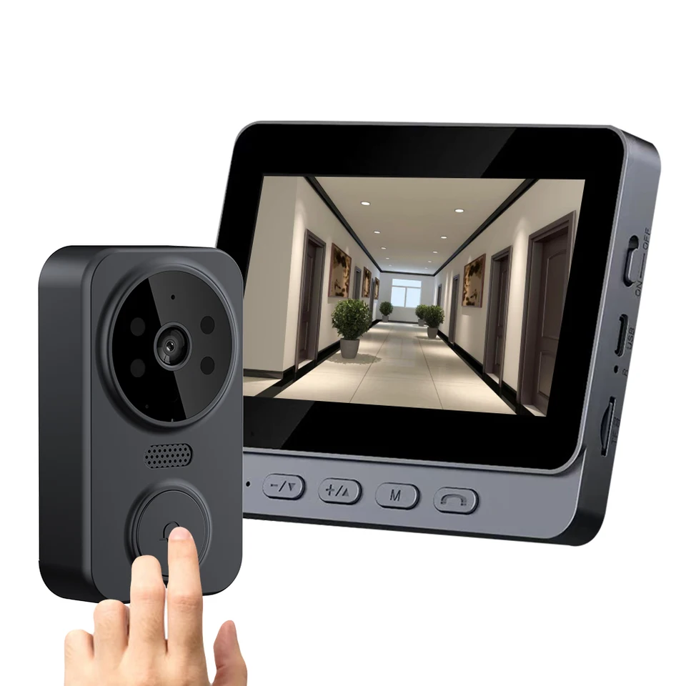Bezdrôtový zvonček 800 mAh batérií Digitálny prehliadač dverí 2.4g Wi -Fi Automatické snímanie videa Video Intercom Dverné kamery 4,3 palca IPS
