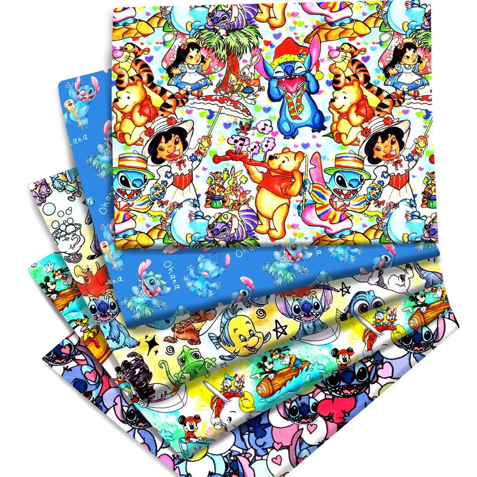 Bezplatná loď Veľkoobchod Disney Cotton Tkanina na pol metra Mickey Lilo a Stitch Dumbo Table Material Material obleč