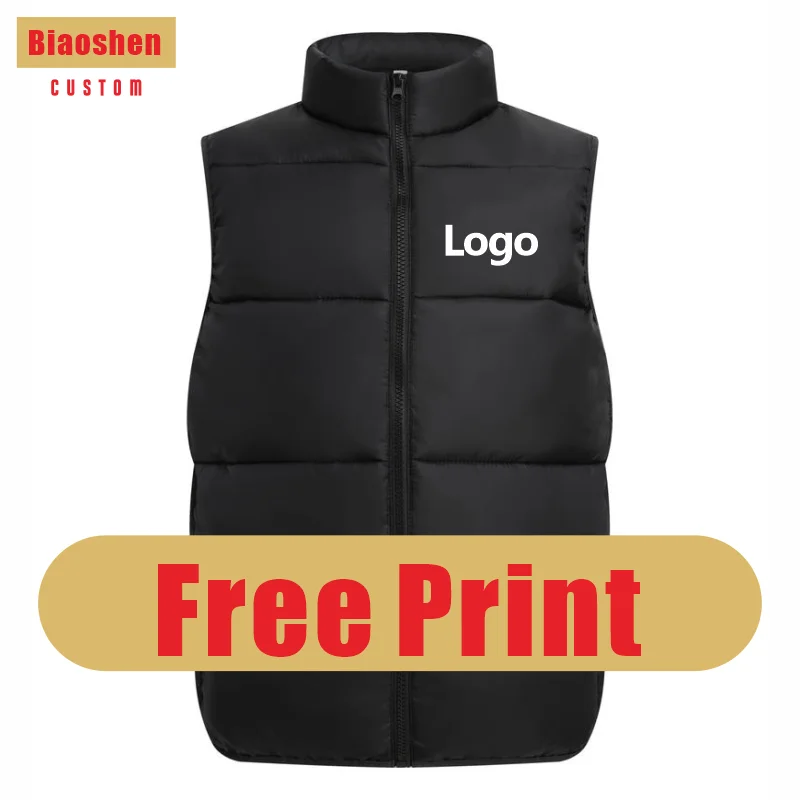 Bezplatná tlač Winter Watter Down Vest Custom Team Logo Logo Casy Bez rukávov Bunda Tlač vzoru -odolná v kabátovej spoločnosti Značka značky text