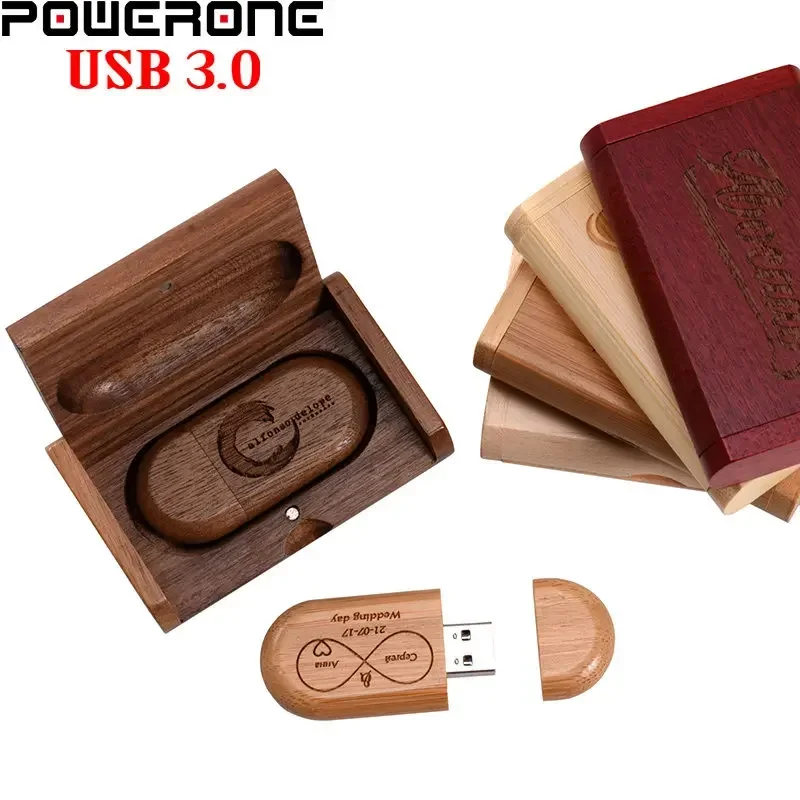 Bezplatné vlastné logo USB 3.0 Flash Drives 128 GB Svadobná darčeková pamäť Stick 64 GB Drevo s krabičkou Penom Pen s 32 GB vysokorýchlostná Pendrive 16 GB