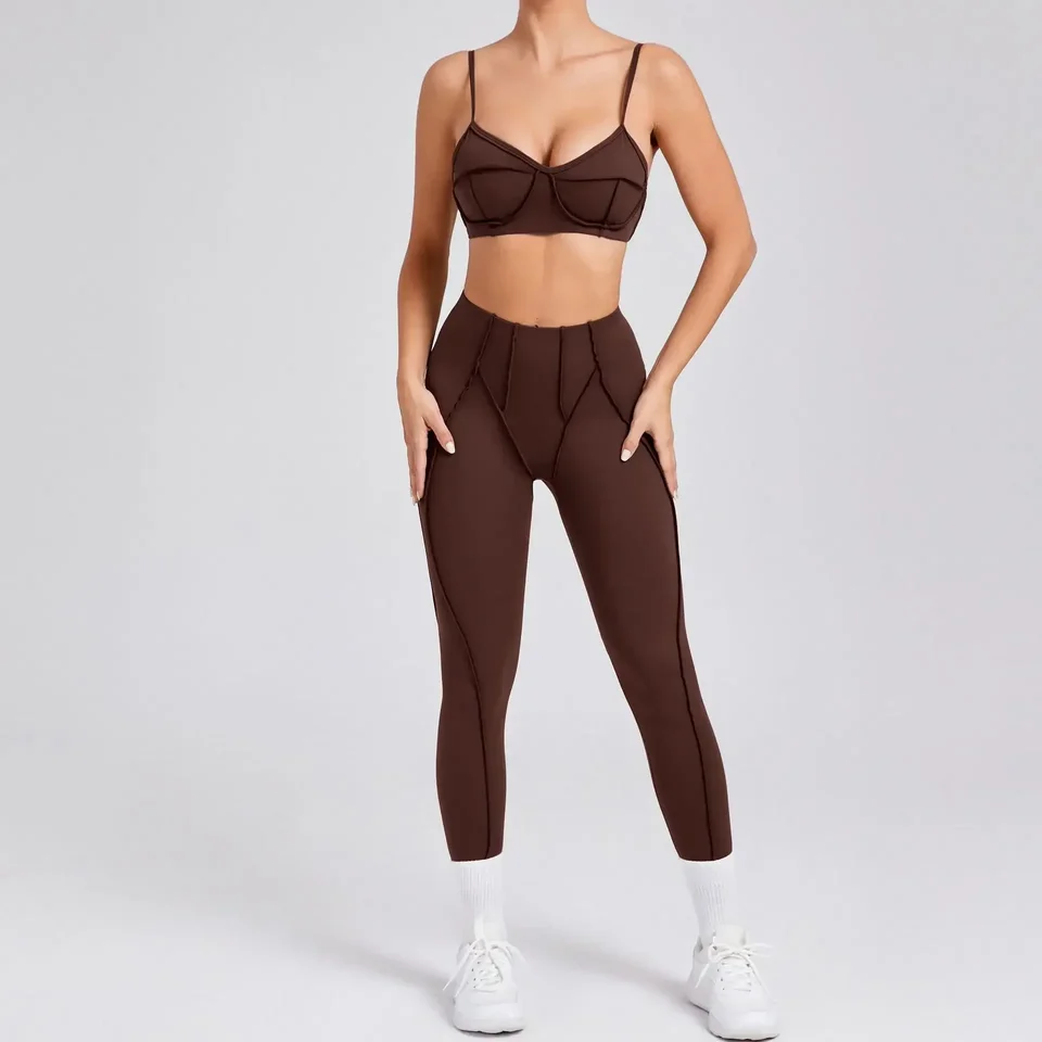 Bezšvové jogy súpravy športových fitness vysoký pás bedrovo-zdvíhajúci sa tvarovanie nohavíc backless podprsenky s oblek